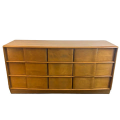 Vintage Heywood Wakefield Sculptura 9 Drawer Dresser Solid Birch in Wheat Finish, Sku 033897