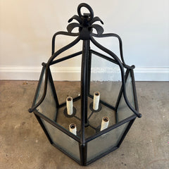 Black Steel Lantern Pendant, Textured Glass, Oversized, Sku 033887