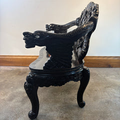 Vintage Japanese Carved Wood and Lacquer Finish Settee, Hand Painted Dragon Motif, Meiji Period, Sku 033518