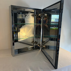 Chrome and Mirror Medicine Cabinet, Hinged Right, Glass Shelves, Sku: 033697