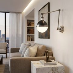 Thomas O' Brien Visual Comfort Hicks Library Light, Nickel Finish w/ White Glass Globe, Sku 034063