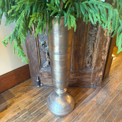 Metal Floor Vase, Antique Brass Finish, Filled with Faux Evergreens and Curly Willow Branches, Sku 033469