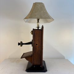 Old Fashioned Telephone Lamp with Faux Leather Shade, Sku 033974
