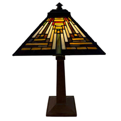 Square Mission Style Table Lamp with Metal Single Pedestal Base, Sku 033841