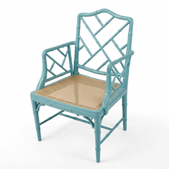 Faux Bamboo Arm Chair, Cane Seat, Aqua Green, Chippendale Style, Sku 034069