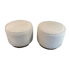 Pair of Four Hands Ivory Boucle Round Ottomans w/ Wood Base, Sku 033782