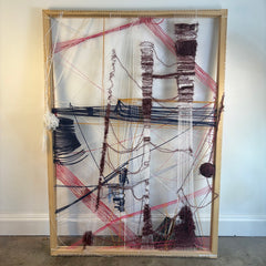 Textile Art on Wooden Loom by Artist Abigail Hack Featuring Berry Colored Hues, Sku 033911