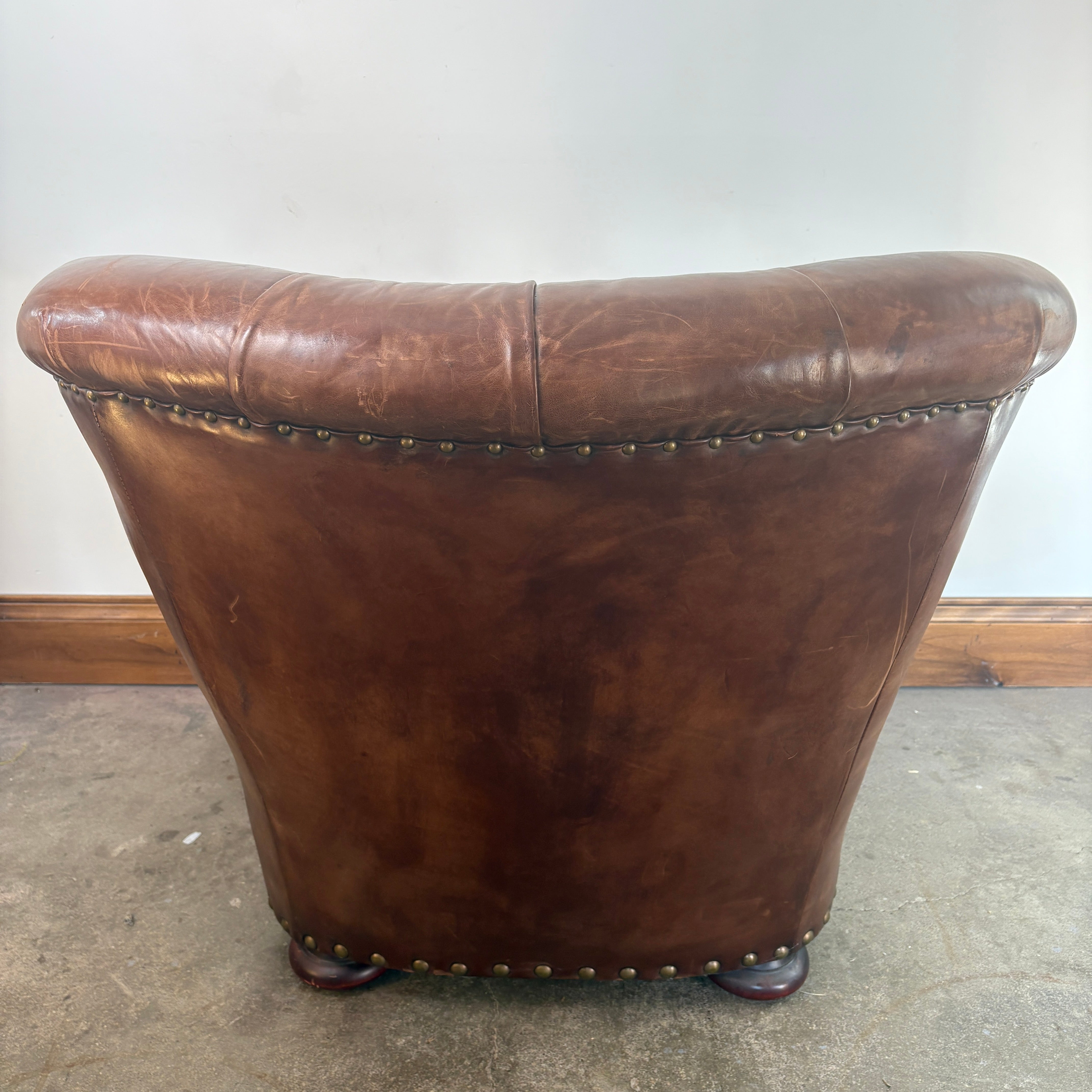 Ralph Lauren Leather Tufted Back Arm Chair with Bun Feet and XL Nail Head Detail, Sku 033075