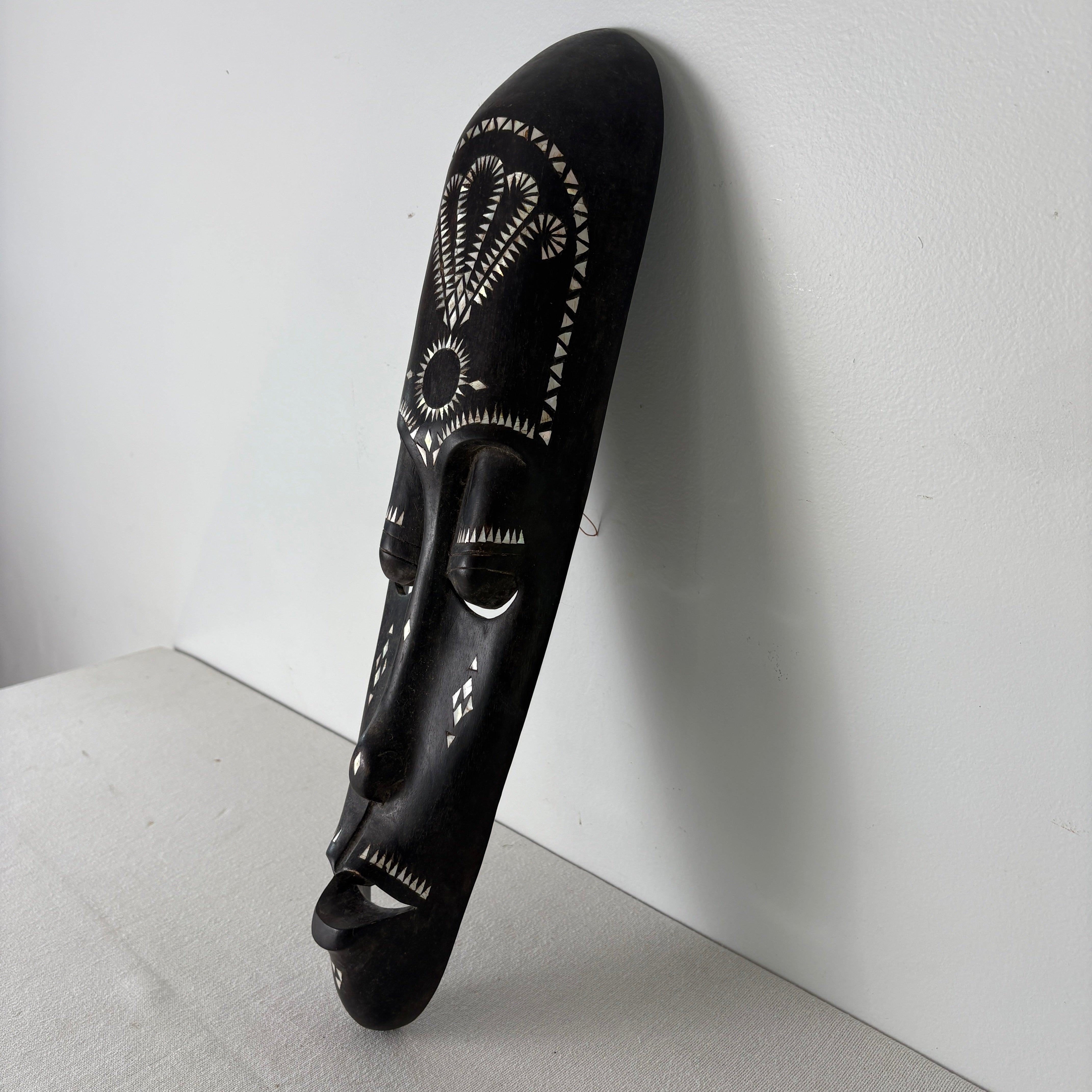 Tall Indonesian Tribal Mask w/ Mother of Pearl Inlay, Sku 033057