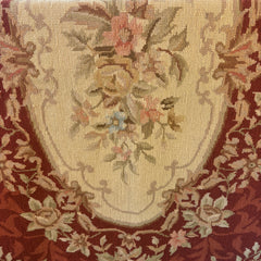 Handcrafted Needlepoint Rug, Rose and Beige, Sku 033538