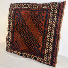 Nomadic Iranian Sheep Herder's Supply Bag in Terra Cotta/Navy, Sku 034018
