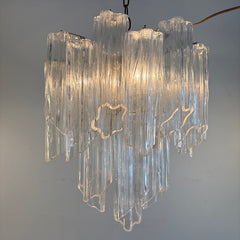 Vintage Italian Tubular "Tronchi" Blown Glass Chandelier on Silver Tone Structure Possibly Murano, 034047