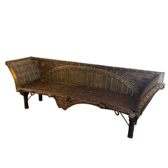 14th Century Ornate Embossed Metal & Wood Bench, Sku 033678