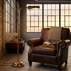 Polished Brass Adjustable Height Pharmacy Style Floor Lamp, Sku 034110