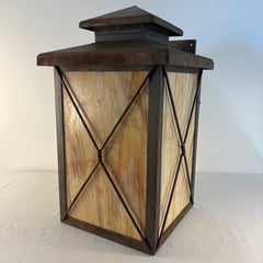 Custom Exterior Lantern Sconce w/ Colored Glass & Twisted Metal Detail, Sku 033858