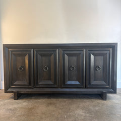 Thom Filicia Solid Walnut Espresso Finish Sideboard Four Doors Open to Silverware Drawers and Shelving, Sku 034128