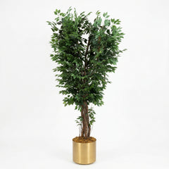 Faux Ficus Tree in Faux Brass Planter, Sku 034081