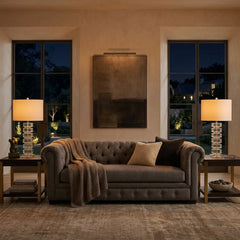 Pair of RH Table Lamps Stacked Crystal Squares with Nickel Hardware, Sku 034118