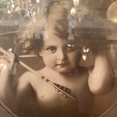 Antique Photo Print of Awake Cupid by M.B. Parkinson 1897, Round Tiger Patterned Frame, Sku: 033570