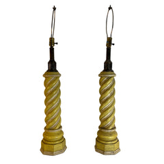 Knob Creek Design Barley Twist Carved Wood Painted Table Lamps in Marigold Yellow, Sku 033660