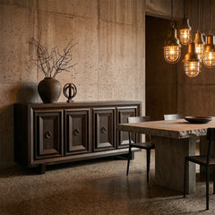 Thom Filicia Solid Walnut Espresso Finish Sideboard Four Doors Open to Silverware Drawers and Shelving, Sku 034128