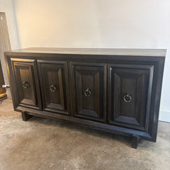 Thom Filicia Solid Walnut Espresso Finish Sideboard Four Doors Open to Silverware Drawers and Shelving, Sku 034128