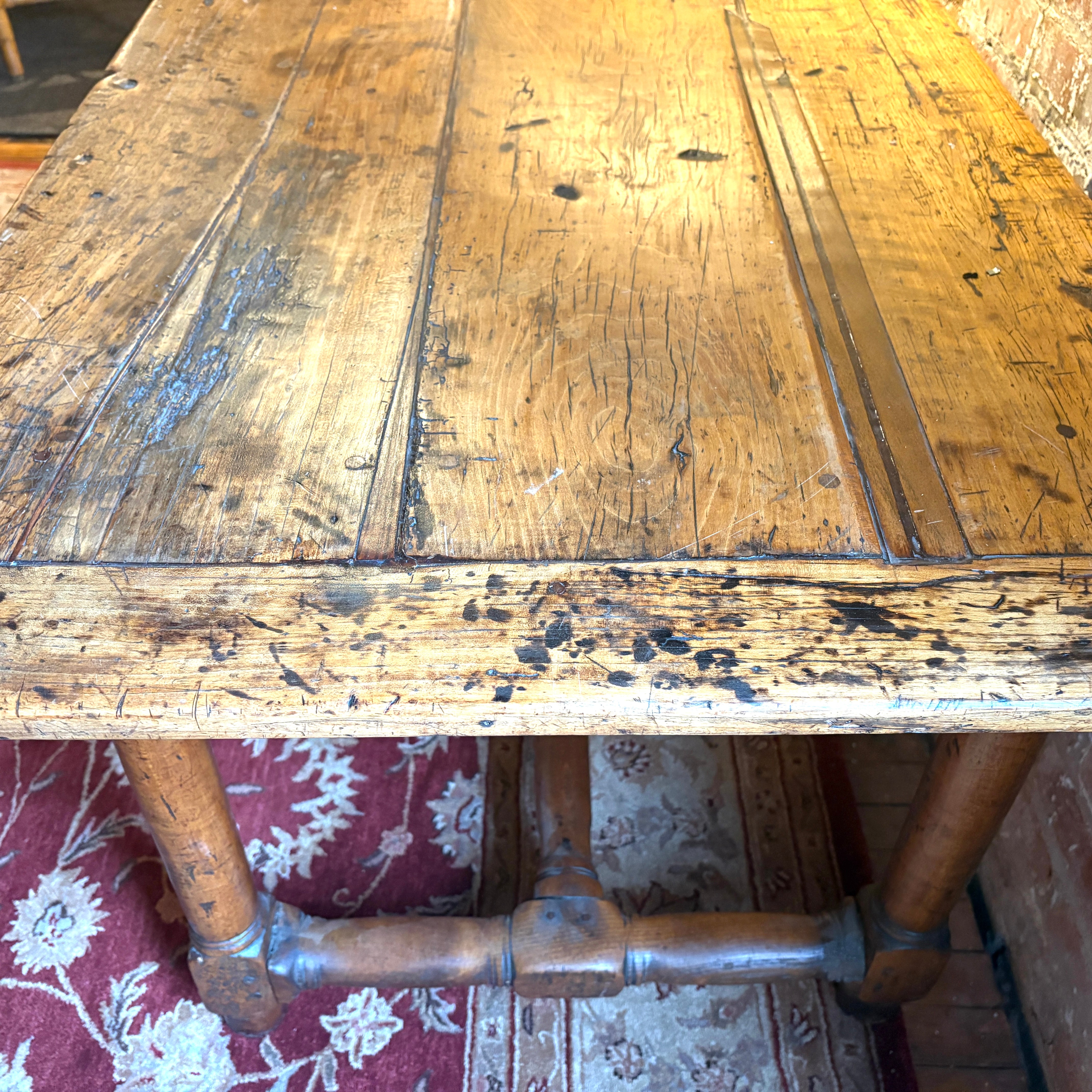 Rustic Antique Trestle Table with Drawer, Sku 033008