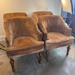 Set of 4 Brown Suede Armchairs w/ Casters, Sku 033849