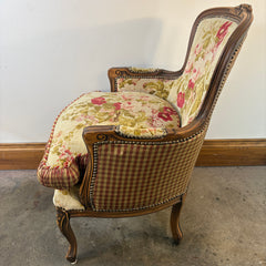 Old Hickory Floral Velvet Chair, Silk Gingham Back, Braided Trim, French Style, Sku: 033529