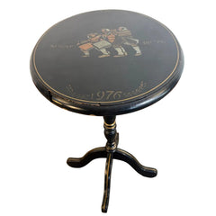 Lock 1976 Wood Tilt Top Table Quad-Leg Base Oval top with Hand Painted Fife and Drum Corps "Spirit of '76" Black Painted Finish, Sku 033768