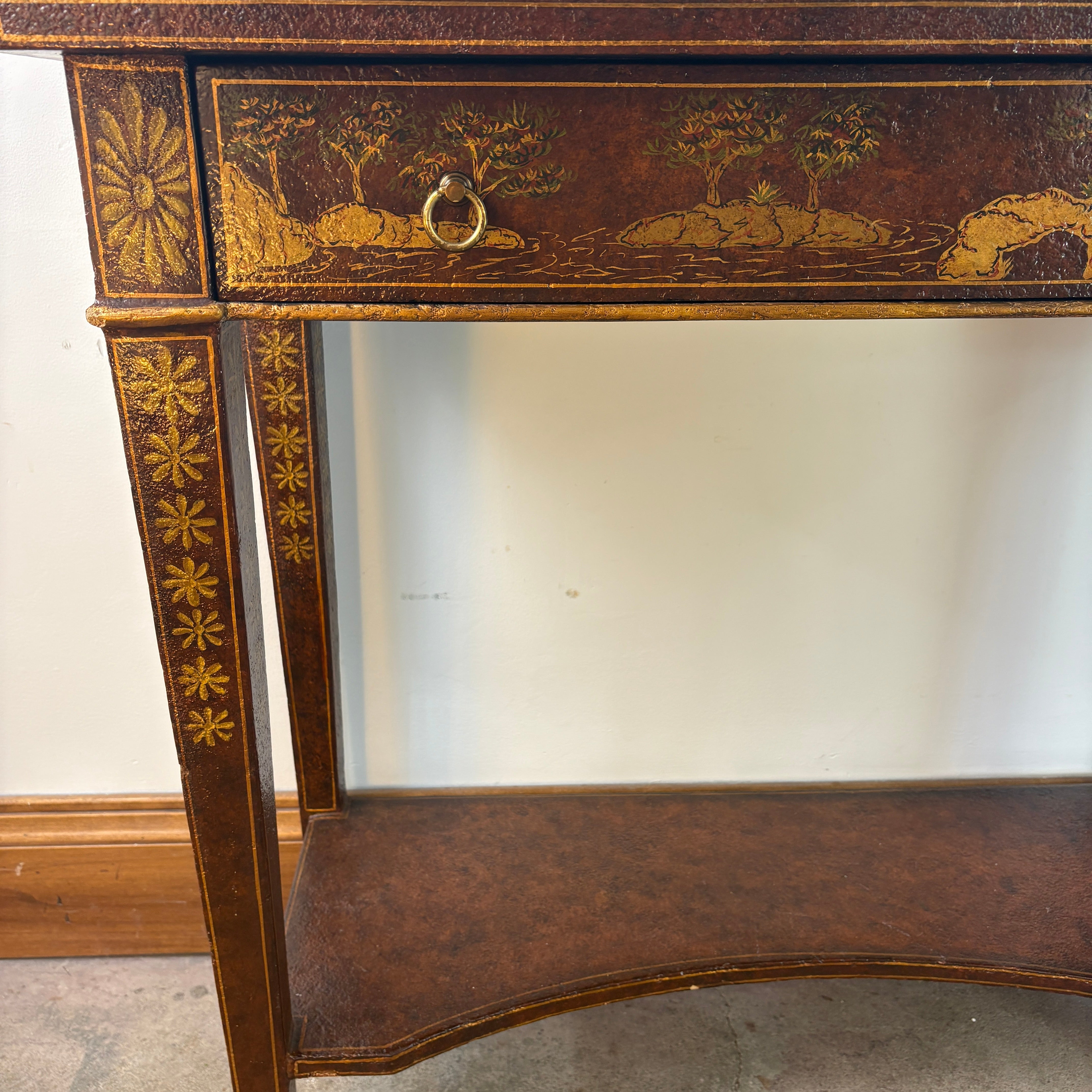 Maitland Smith Hand Painted Console Table with 1 Drawer and Lower Shelf, Sku 033051