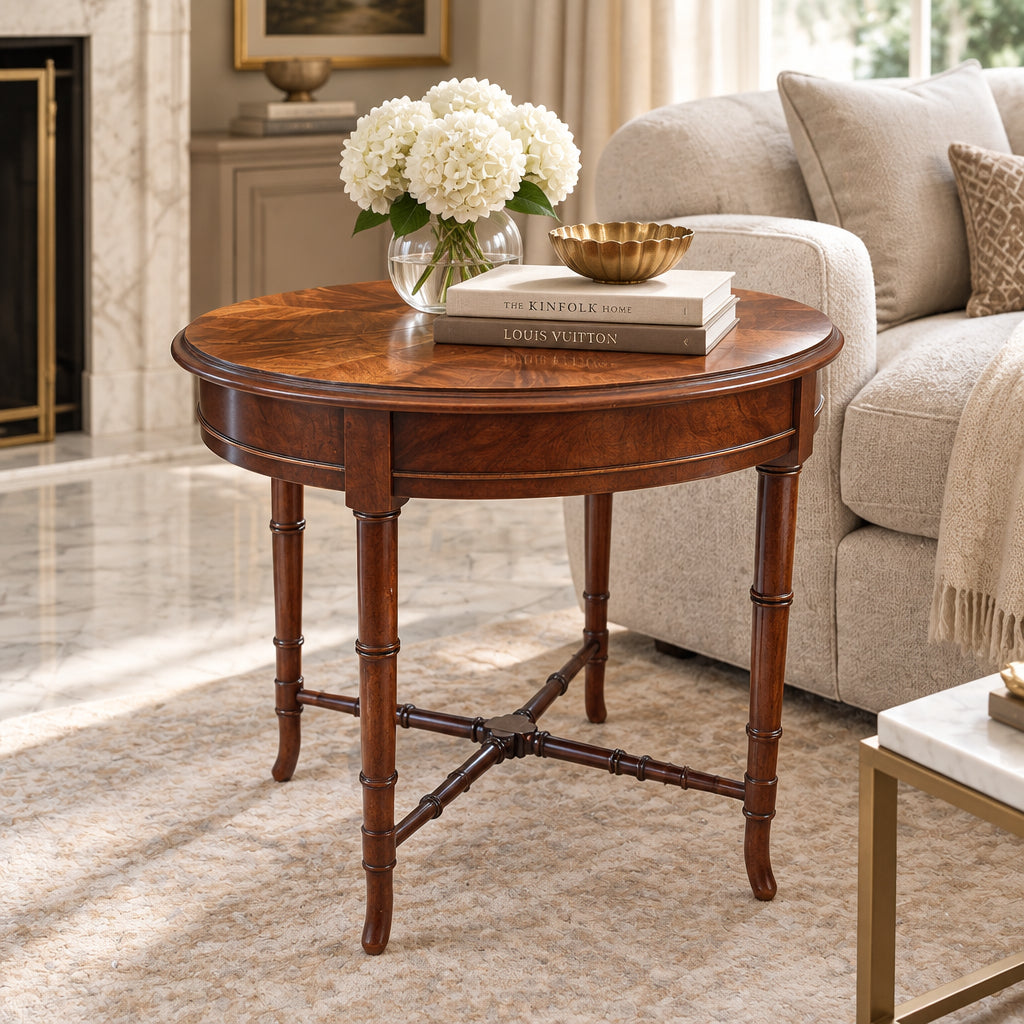 Faux Bamboo X Base Radiant Top Oval Side Table, Sku 034036