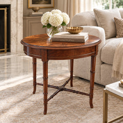 Faux Bamboo X Base Radiant Top Oval Side Table, Sku 034036