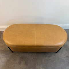 Caramel Leather Hinged Storage Bench/Ottoman , Sku 033971