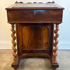 Antique Victorian Davenport Desk Hinged Top Leather Blotter Barley Twist Legs, Sku 034136