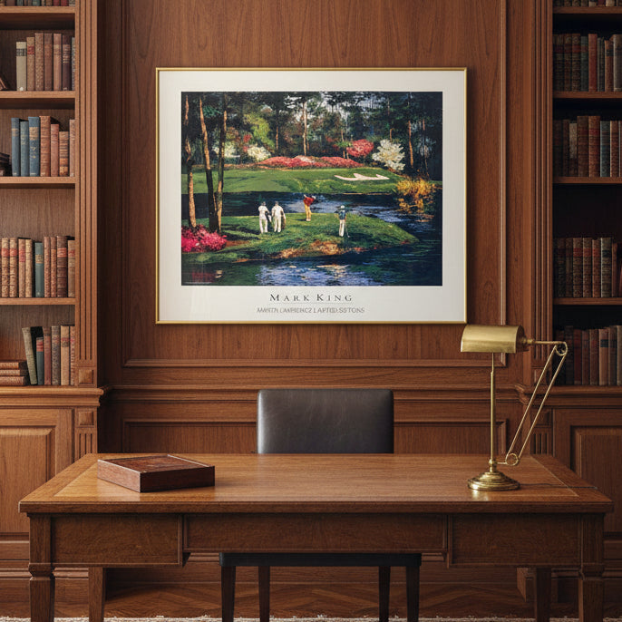 Mark King Limited Edition Serigraph 1990, Desoto Springs Pond Framed in Brass, Sku 033692