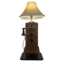 Old Fashioned Telephone Lamp with Faux Leather Shade, Sku 033974