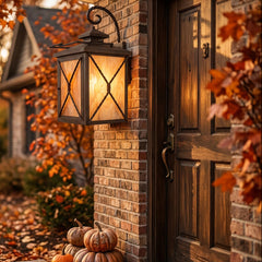Custom Crafted Exterior Wall Sconce Lantern Style Steel and Mocha Swirl Stained Glass, Sku 034159