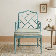 Faux Bamboo Arm Chair, Cane Seat, Aqua Green, Chippendale Style, Sku 034069
