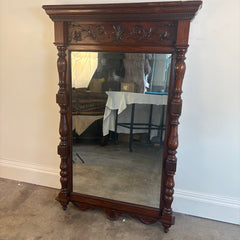 French Renaissance Hand Carved Mahogany Mirror, Sku 034031