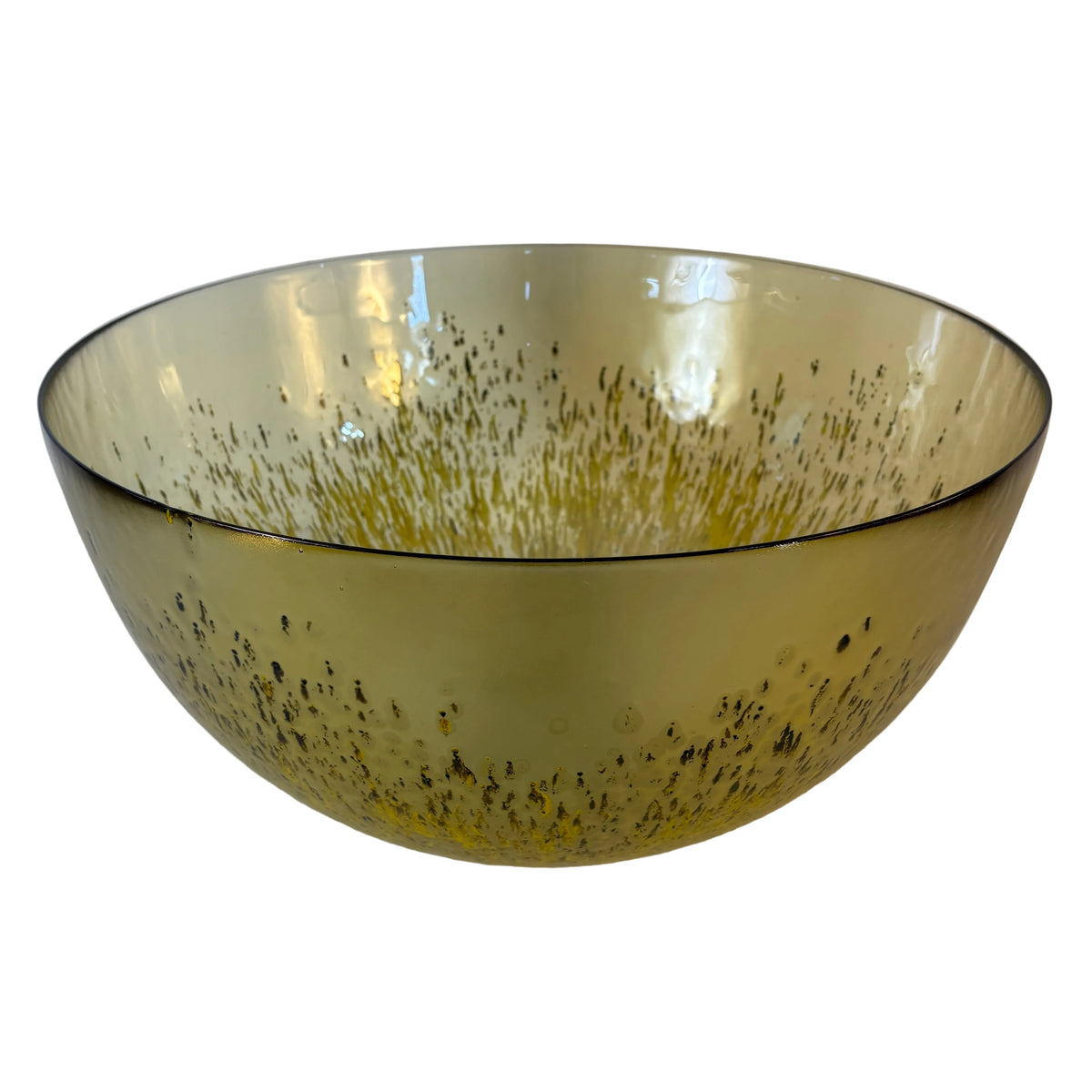 Art Glass Bowl Pale Yellow with Dark encased Fragments, Sku 033624