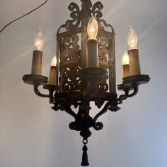 Vintage Spanish Revival Gothic Style Wrought Iron Pendant Light, Sku 033734