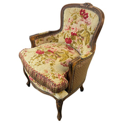 Old Hickory Floral Velvet Chair, Silk Gingham Back, Braided Trim, French Style, Sku: 033529