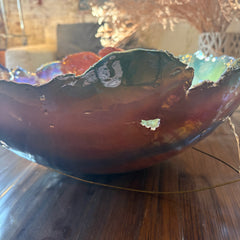 Porcelain Bowl by Artist Jutta Golas Iridescent Colors Primarily Shades of Blue and Purple, Sku 033584