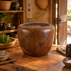 Turned Wood & Copper Charcoal Heater/Hibachi, Sku 034015