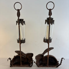 Pair of Vintage Cast Iron Rabbit Candlestick Sconces, Sku 034066