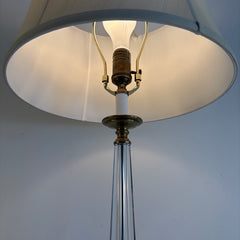 Crystal Table Lamp w/ Antique Brass Details & Ivory Silk Shade, Sku 034042