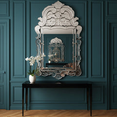 Venetian Style Mirror Styled with Scrolls and Dot Motif, Sku 033894