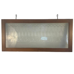Antique Etched Glass Window Framed in New Wood w/ Hand Forged Mounting Hooks, Sku 033976