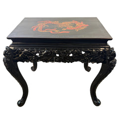 Side Table, Vintage Japanese Carved Wood, Lacquer Finish, Hand Painted Dragon Motif, Sku: 033520